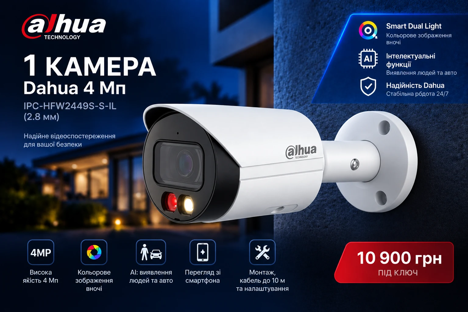 Комплект 1 камера Dahua 4 Мп