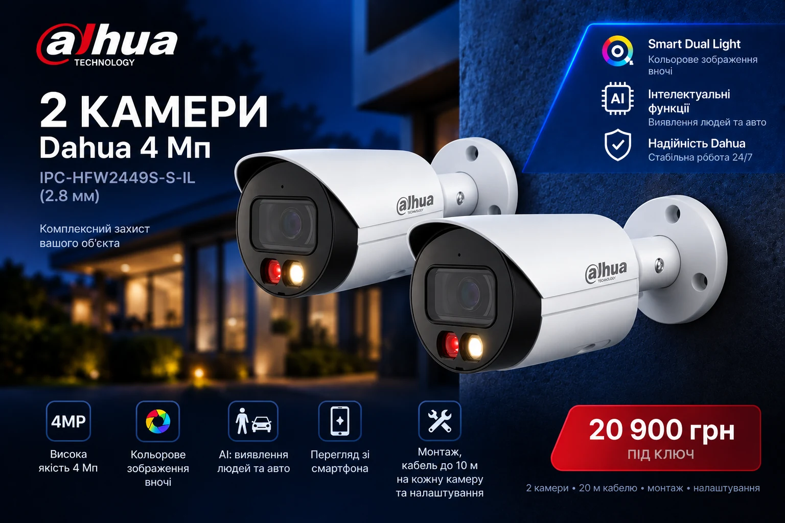 Комплект 2 камери Dahua 4 Мп